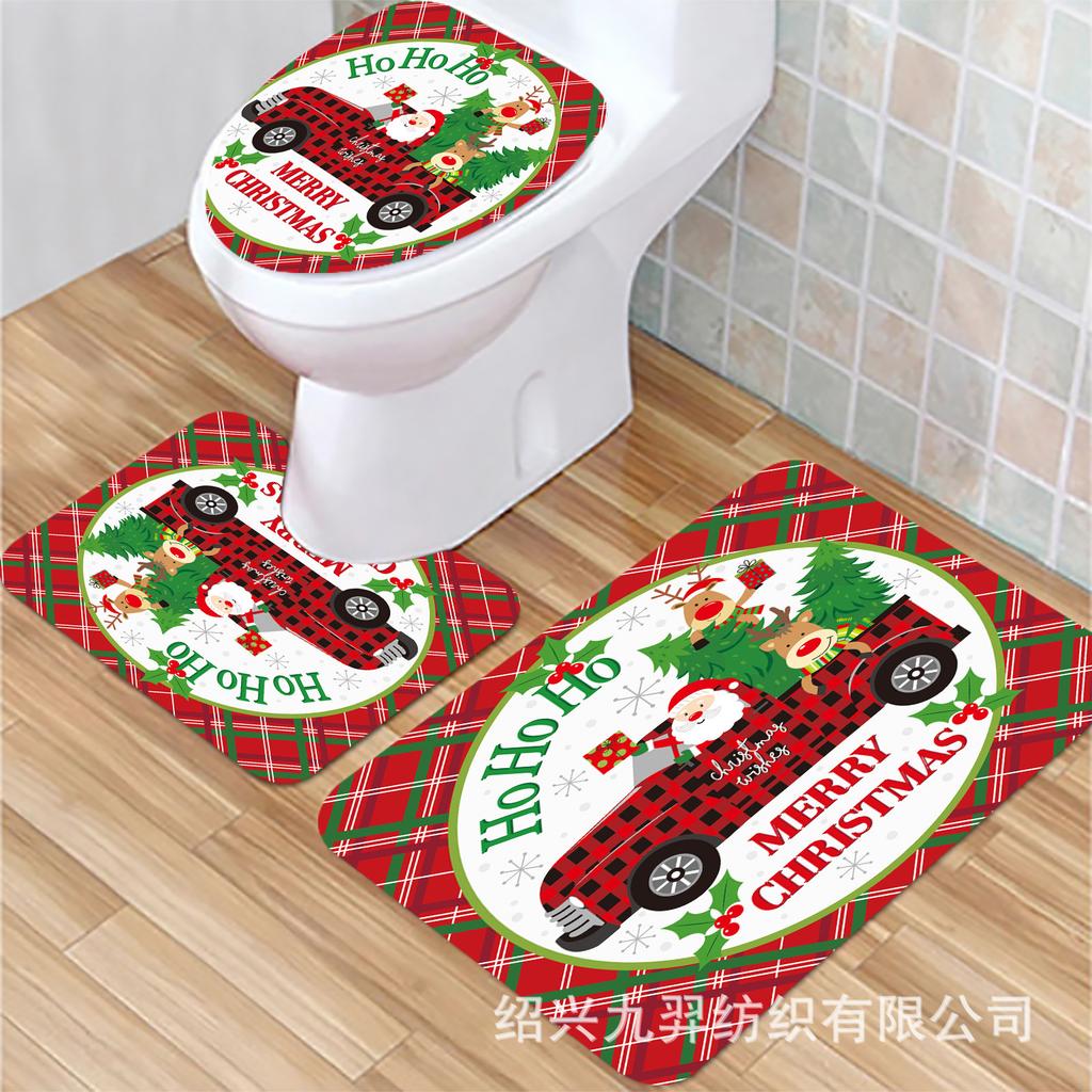 Christmas Shower Curtain Bath Tent Bathroom Polyester Door Curtain Curtain Partition Curtain Toilet Seat Four-Piece Set