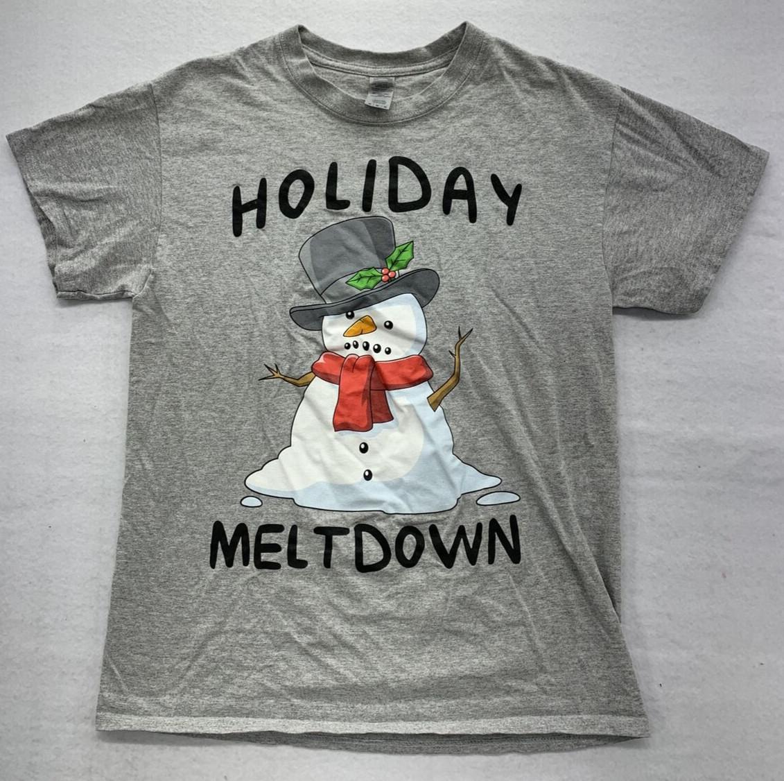 

Gildan Graphic T-Shirt HOLIDAY MELTDOWN SNOWMAN Mens Size Medium Gray Crew Neck 4XL