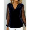 Elegant European & American V-Neck Lace Patchwork Velvet Long Sleeve Women's T-Shirt