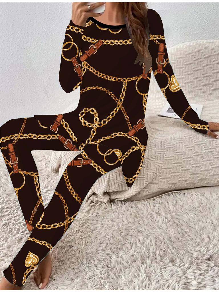 Euro-American Fashion 3D Geometry Printed Women's  Four-season Long-sleeved T-shirt + Long Pants Two-piece Set. Perfect Gift for New Year & Christmas