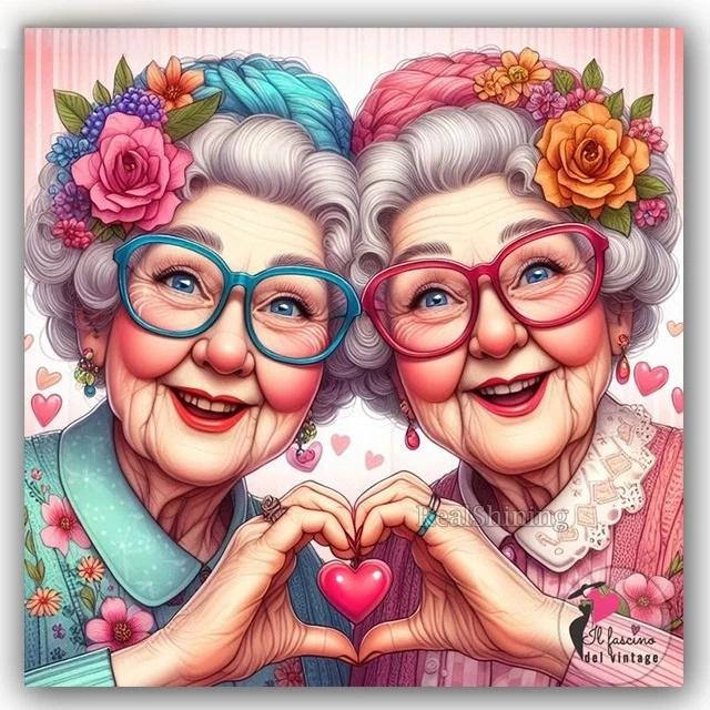 

Очаровательная Алмазная Живопись Счастливые Сестры Бабушки, Полная Алмазная Мозаика Набор для Вышивки Крестом, Пожилая Женщина Поздняя Жизнь Домашний Декор Full Round 25x25CM