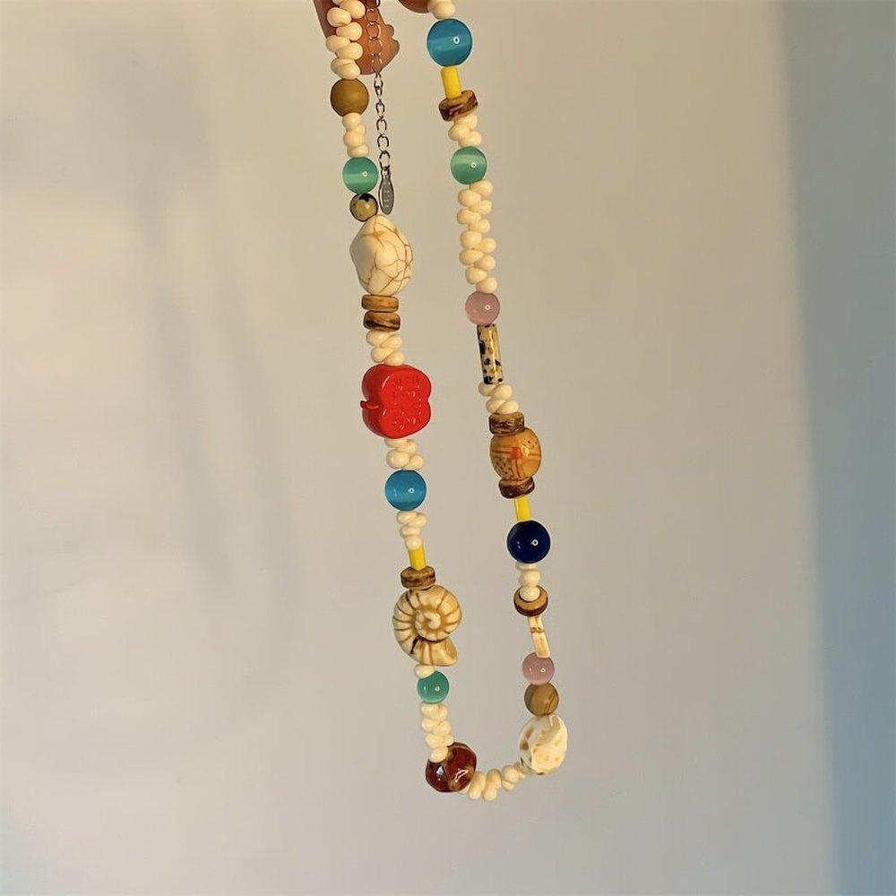 

Women s Summer Bohemian Leaf Sky Blue Bead Necklace