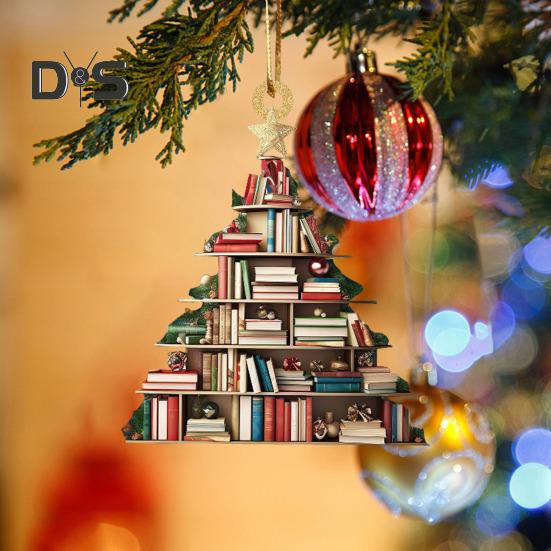 Christmas Tree Pendant Acrylic Tree Shape Book Cucumber Ornament Xmas Tree Hanging Decoration for Indoor Outdoor Winter Decor