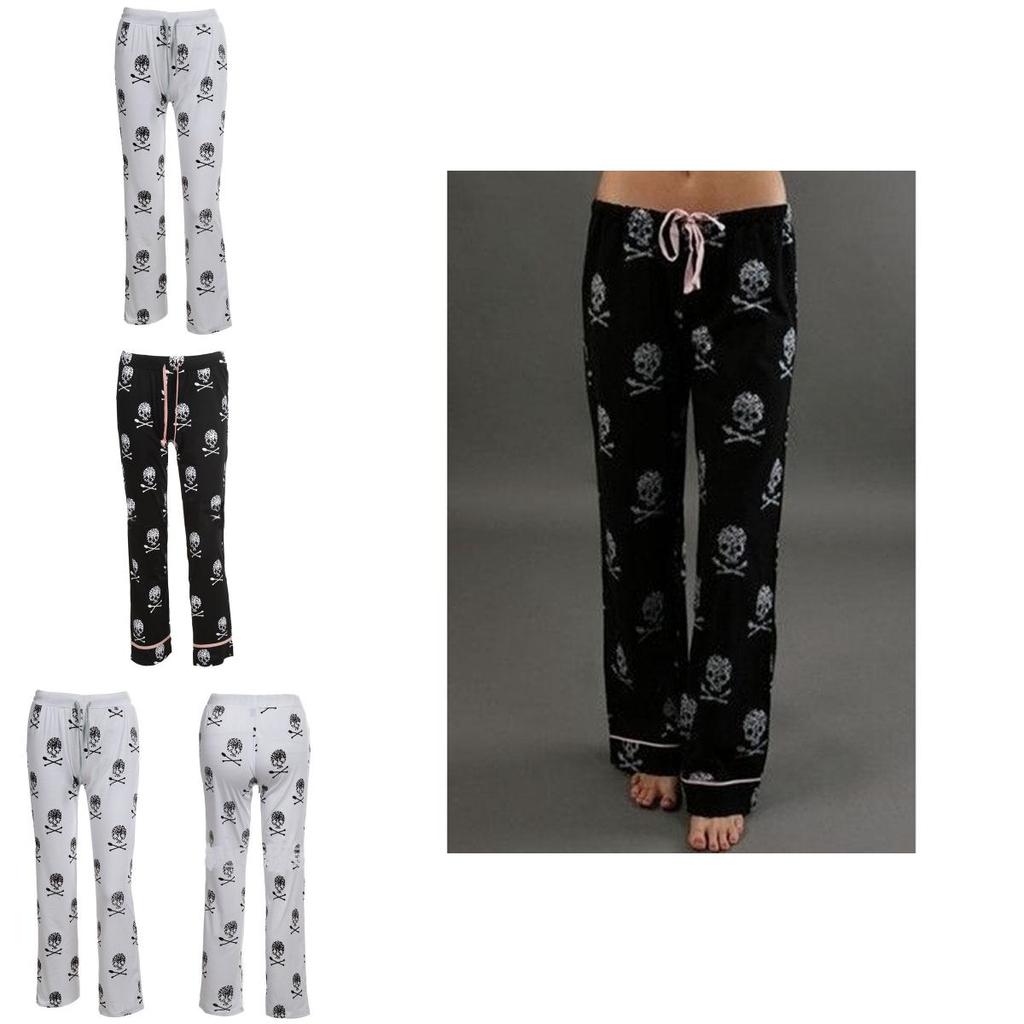 Women Fashion Lacing Skulls Printed Elastic Wide Leg Pants Plus Size 5xl Casual Trousers