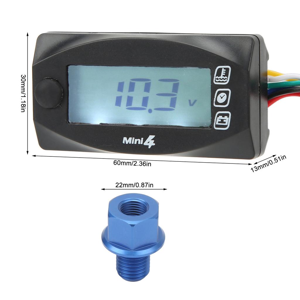 4 In 1 Motorcycle Thermometer Engine Oil Temp Voltage Time LCD Digital Display 12V