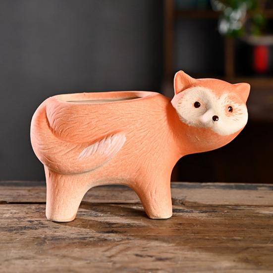 Ceramic Animal Plant Pot Cute Kitty Flowerpot with Drainage Hole Decorative Sheep Pig Planter for Succulents Home Room Office Desk Decor