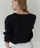 OURHOPE Logo Silky U-Neck Sleeve T-Shirt - Black