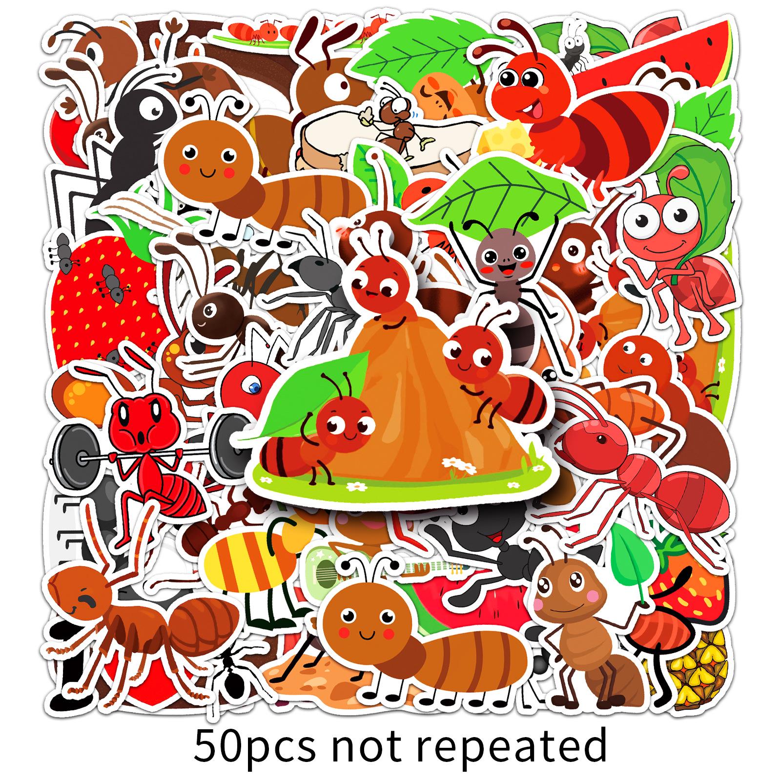 50pcs Waterproof Ant Cartoon Animal Stickers for Kids Scrapbooking & Water Bottles