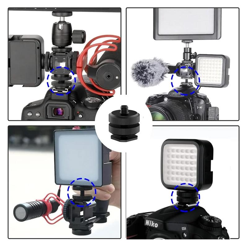 Universal 1/1 Hot Shoe Mount Phone Holder Dual Nut Cold Shoe Adapter Bracket Double-Layer Camera Hot Shoe Adapter Accessories