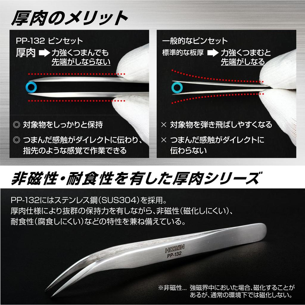 HOZAN 125mm 8mm Tweezers, Long, Opening, 0.6mm Tip, Tapered, PP-132