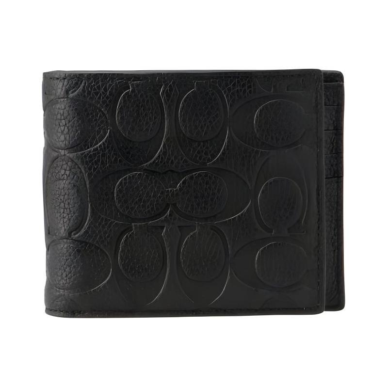 COACH 3 IN 1 Wallet 11 Embossed Presbyopic Print Half-Fold Short Solid Color Leather Wallet Card Holder Regular Men's Black