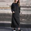 Women Sweatshirt Dress Hooded Solid Color Long Sleeve Front Drawstring Autumn Winter