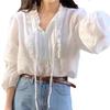 Autumn 2025 Women's Korean Ruffle Tie-Up Puff Sleeve Loose Shirt
