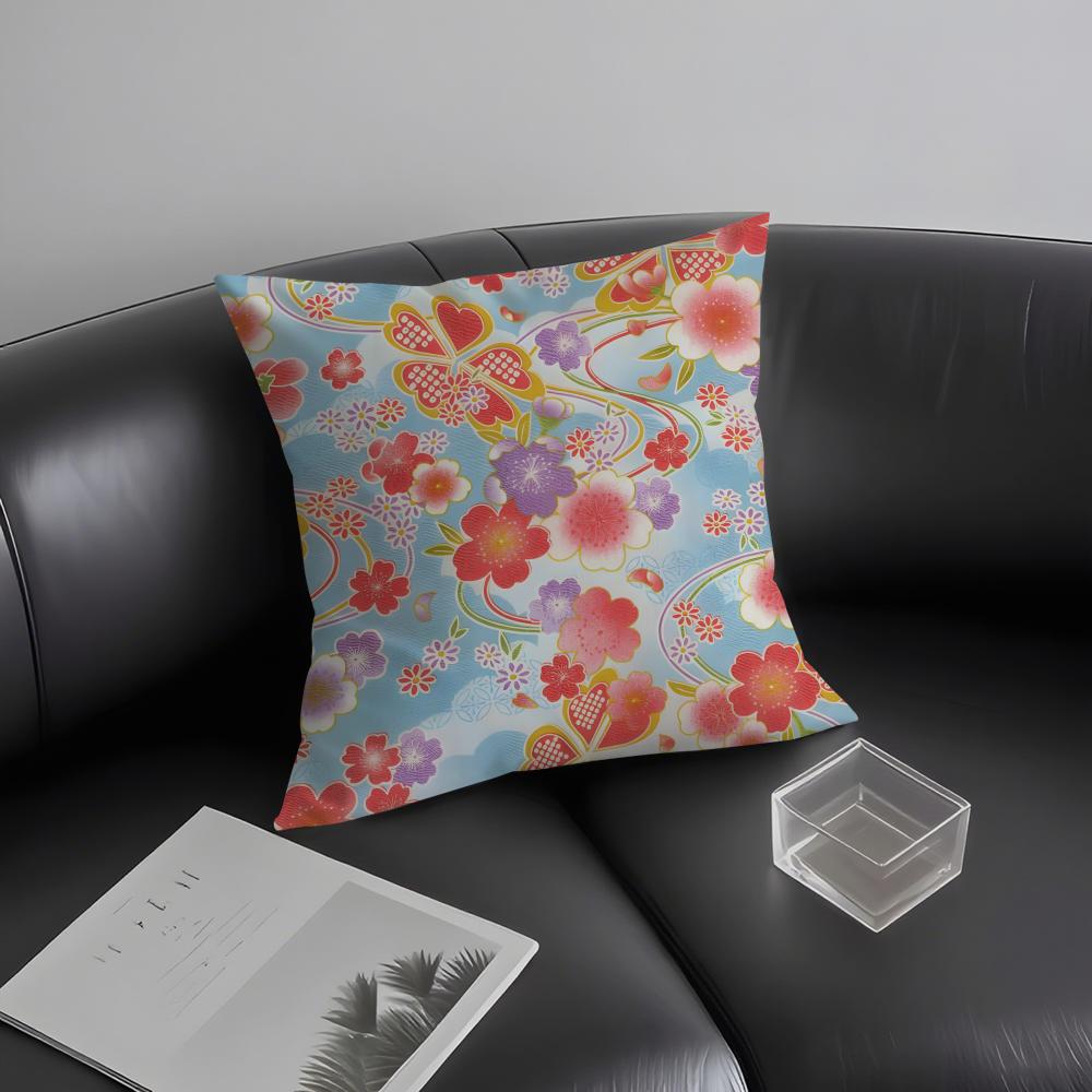 Cherry Blossoms Japanese Style Cushion Cover Pillowcase Ultra Soft Skin Friendly Fabric Cloud Like Comfort & Concealed Zipper