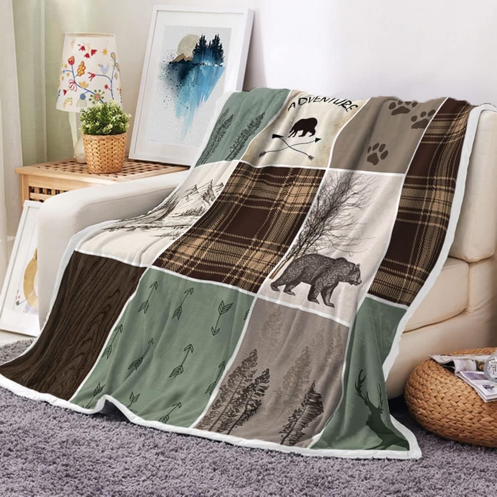 Rustikales Bauernhaus Überwurfdecke Gemütlich Warm Hirsch Bär Sport Fleece Flanell für Sofa Bett Land Holz Jagd Camping Wald Deko