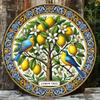 D Segno Metallico Vintage Retro Albero di Limone Arte da Parete Bordo Blu Oro Uccello Decorazione Floreale x Pollici Targhetta in Alluminio Rustico Interno Est