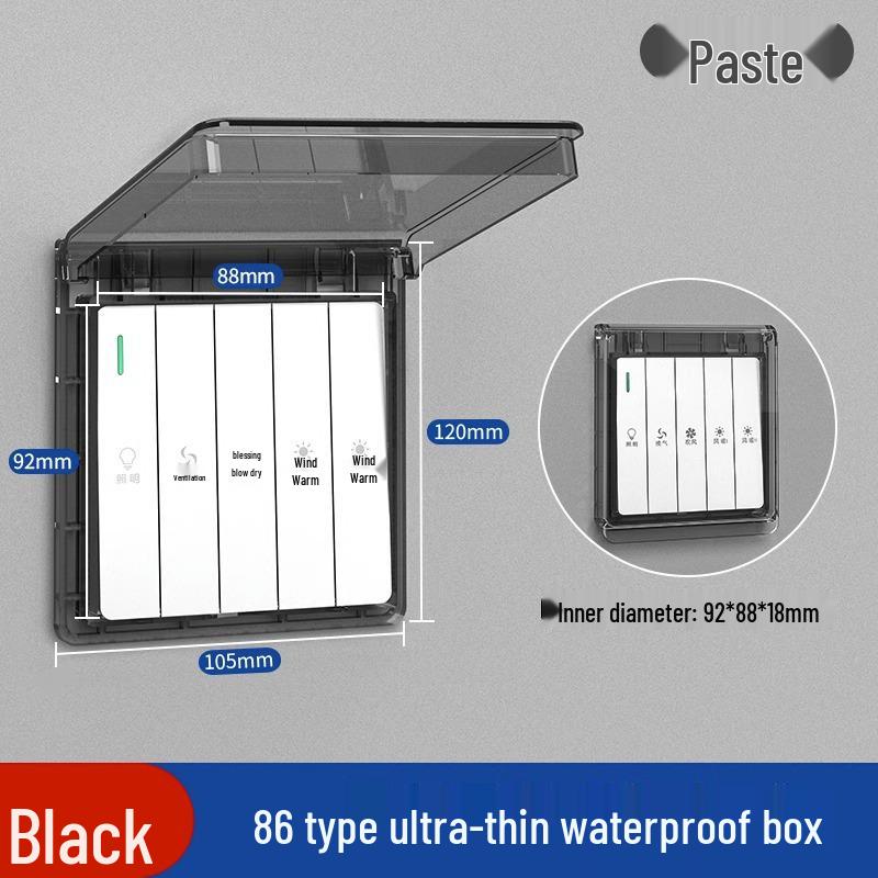 Type 86 Waterproof Self-Adhesive Switch Cover, Splash-Proof Box for Bathroom