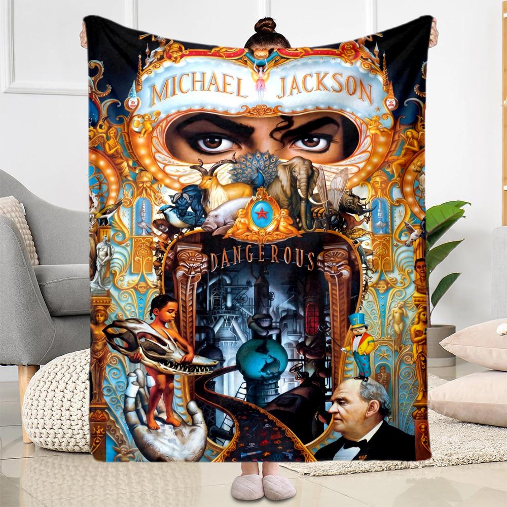 Michael Jackson Vibrant Pop Icon Portrait Blanket Warmthful Decor Suitable For Chair Sofa Bedding For All Occasions Digital Print Birthday Christmas G