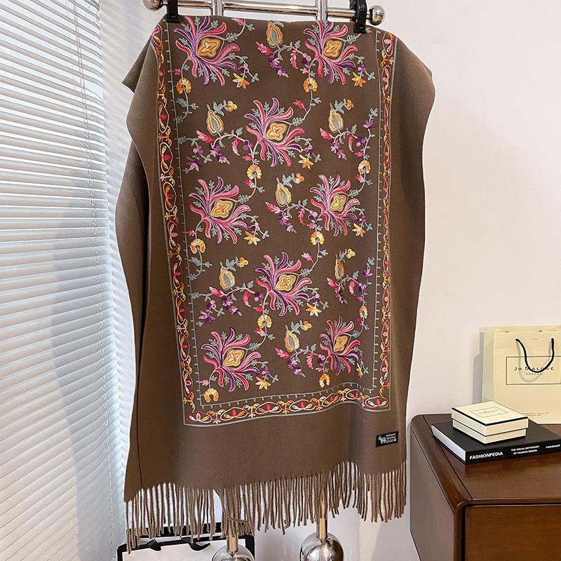 Luxury High Quality Embroidery Scarf Elegant Women Winter Thick Warm Neck Pashmina Long Fringe Scarves Lady Blanket Soft Shawl