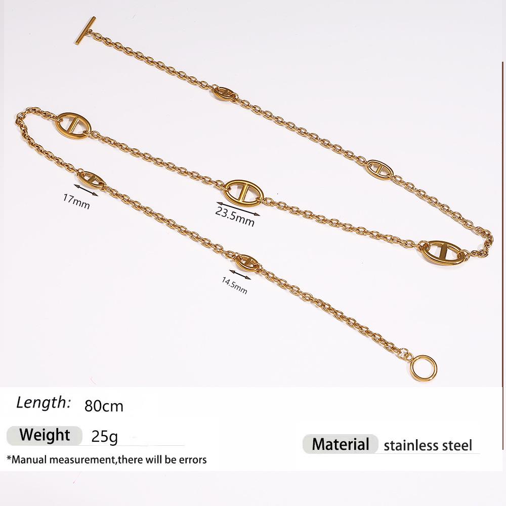 European/American Light Luxury Titanium Steel Necklace - Pig Nose Cold Niche Style, High-End Versatile Long Sweater Chain