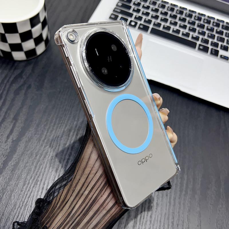 For Oppo Find N6 Case High Definition Transparent Dual Hinges Protection Magnetic Suction Wireless Charging Cover