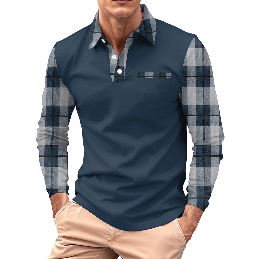 Męska długa, z długim rękawem, kołnierzykiem, zapinana na guziki, z kieszenią, codzienna bluzka