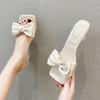 Designer Bow Women High Heels Slippers Fashion Slingback Sandals Pumps  Summer New Slides Square Toe Shoes Women Flip -Flops