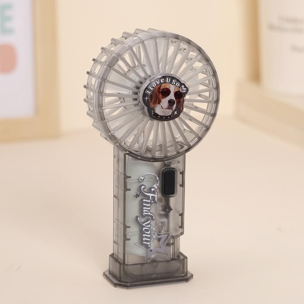 Cute Kawaii Pet Mini Fan Portable Handheld Desk Fan Transparent Cat Dog Pocket USB Rechargeable Cooling Fan for Girls Gift
