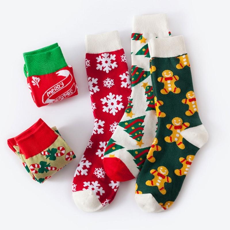 1 Pair Women's Thermal Winter Under Knee Socks Breathable Cotton Christmas Design Nonslip Elastic Cosy Middle Tube