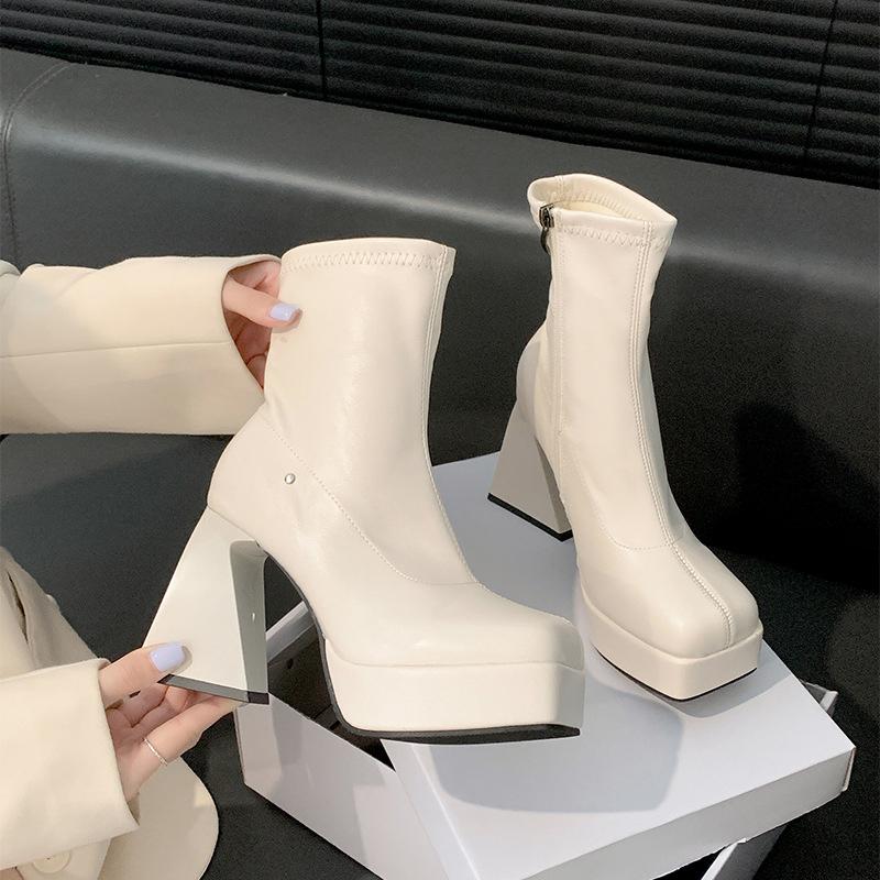 

Платформа Высокий каблук Женские ботильоны Модные элегантные туфли для ночного клуба Осень Зима Женские современные короткие ботильоны 35