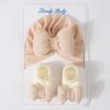 Newborn Knitted Cotton-filled Big Bow + Knitted Socks Set Baby Hat Headscarf Hat Wind