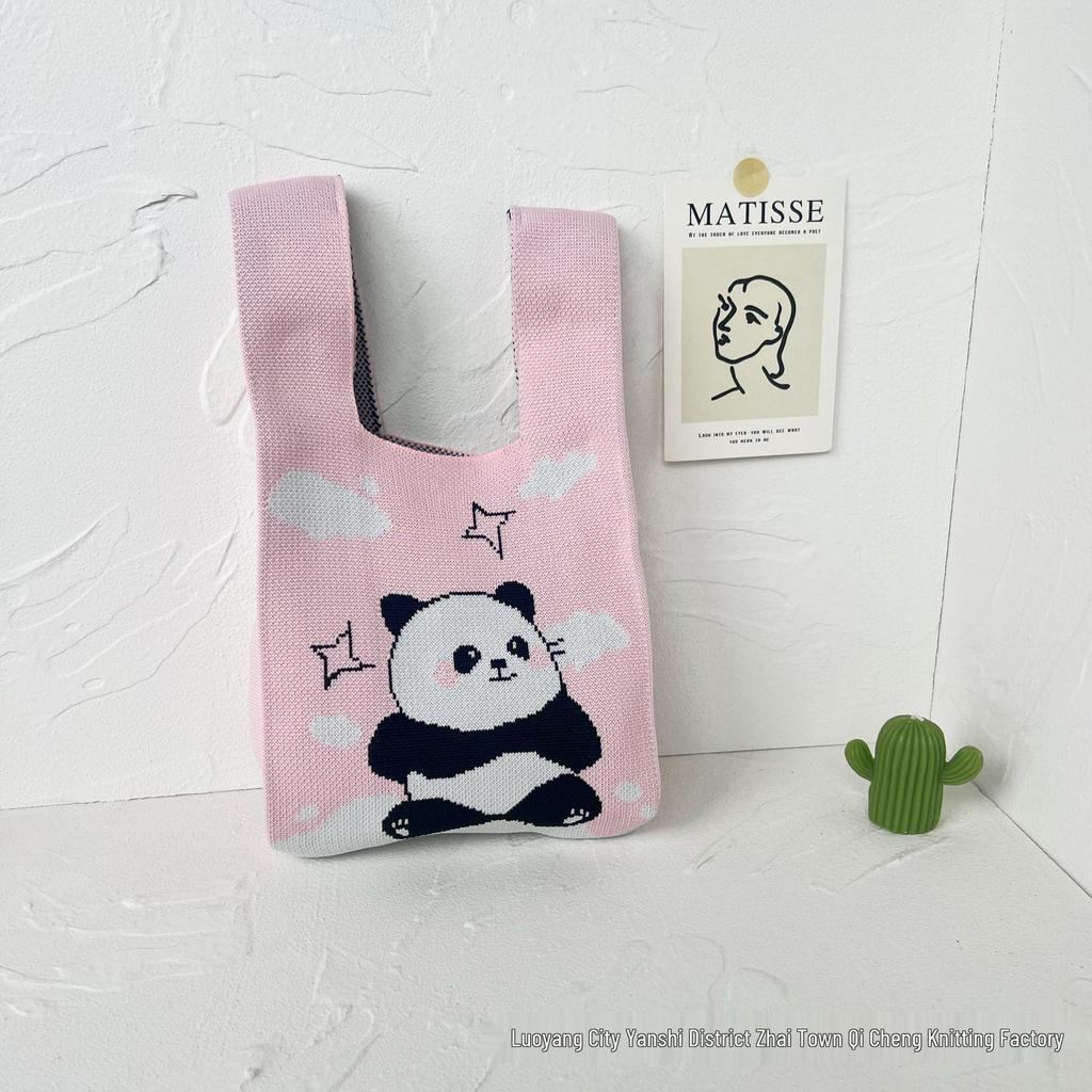Panda Knit Women's Cross-Border Wrist Tote Handbag