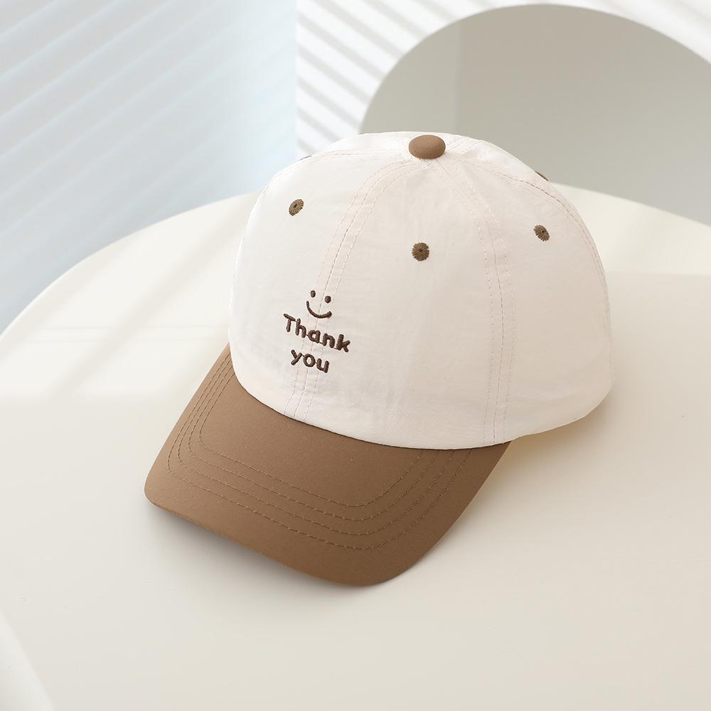 Kids' Korean-Style Smiley Face Embroidered Baseball Cap - Unisex, Quick-Dry, Sunshade, Duckbill Design for Summer.