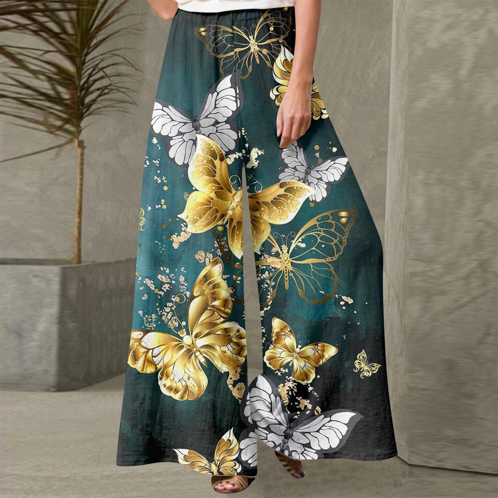 

Женские модные повседневные свободные уличные прямые брюки с принтом бабочки S жёлтый