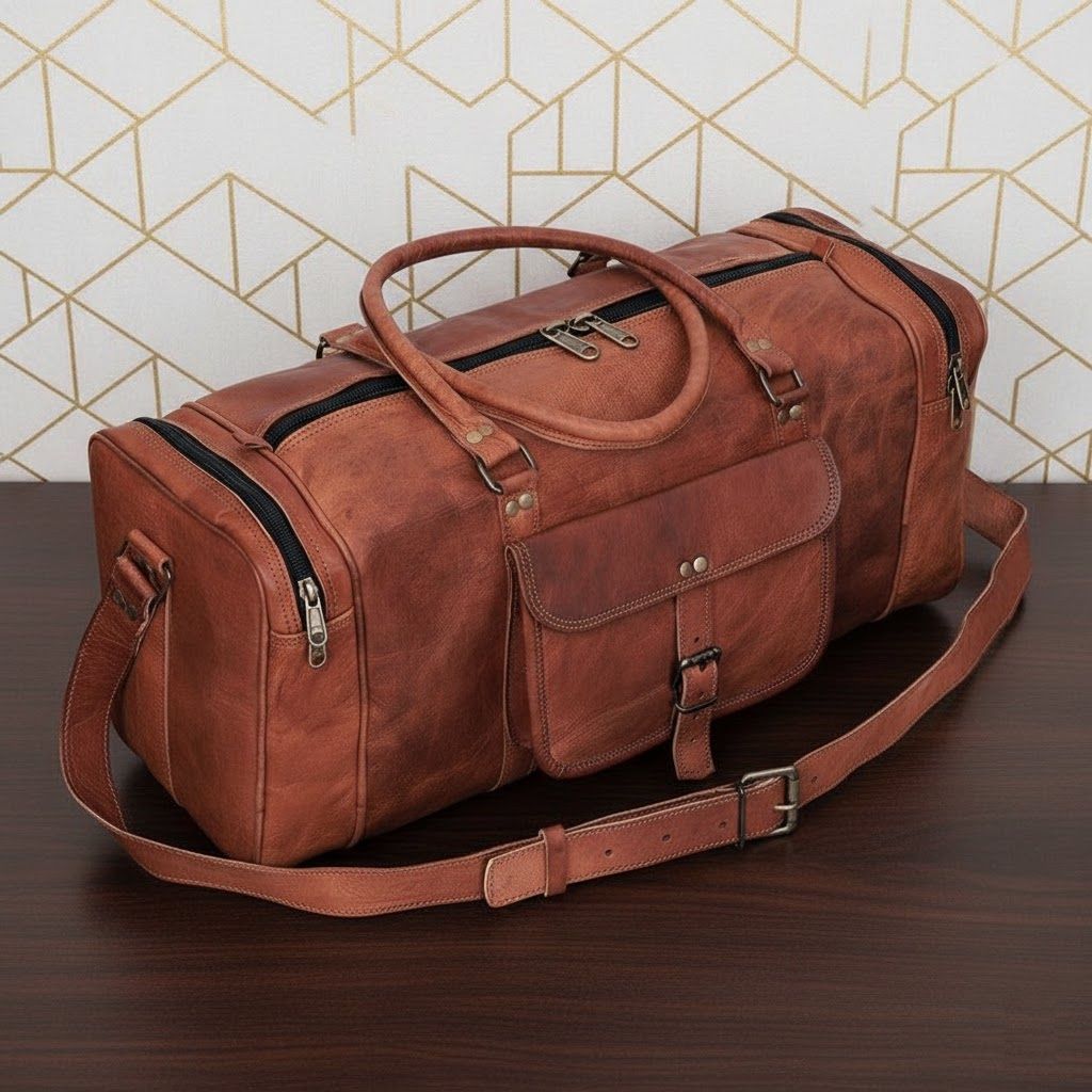 Handmade Leather Duffel Bag Men Women, Personalised Leather Duffel Travel Gym Duffle Bag - Christmas Gift