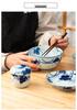 Indigo-Dyed Mino Ware Ceramic Grape Bowl & Plate Set