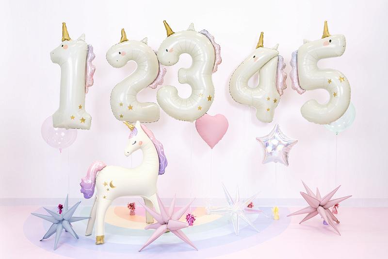 Balon Foliowy Cyfra 2 Jednorożec Kremowy Różowo-Złoty 93Cm