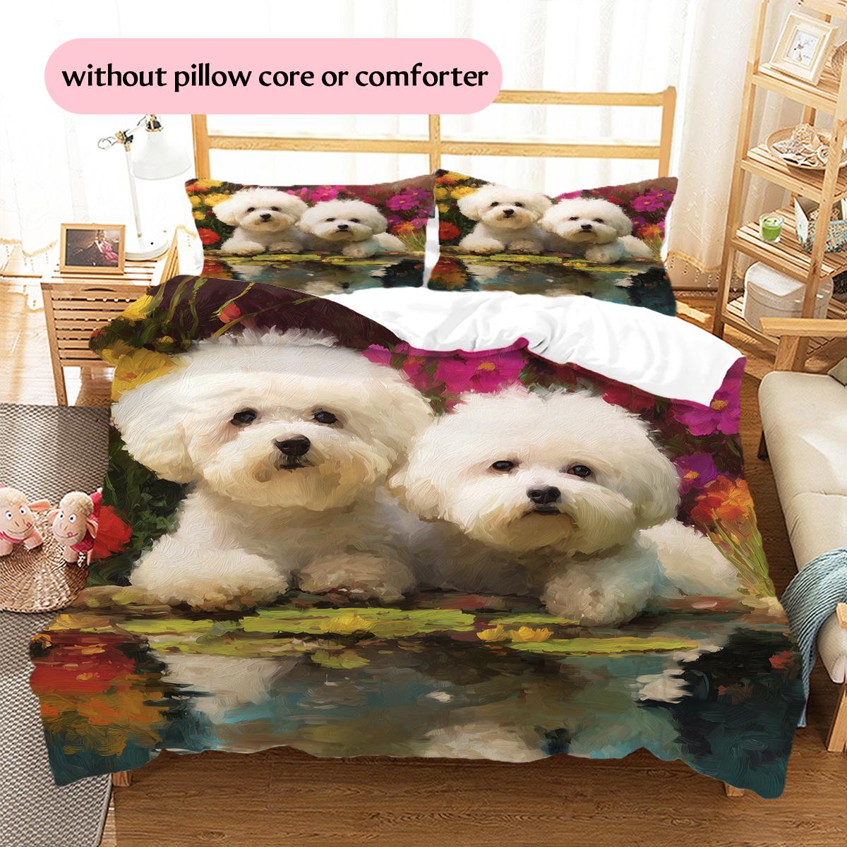 

Two Bichon Pattern Bedding Home Decoration Birthday Gift (1 * duvet cover + 2 * pillowcase, without core) 135x200cm