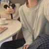 Korean Style Women's Imitation Cotton Pajama Set: Solid Color Long Sleeve Top & Plaid Trousers for Spring and Autumn