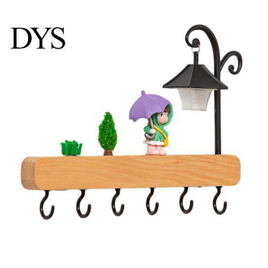Office Badge Hanging Organizer Key Holder with 6 Hooks, Solid Wood Entryway Rack, Wall Modern Hook for Accessories Mounted Space Saving Keys