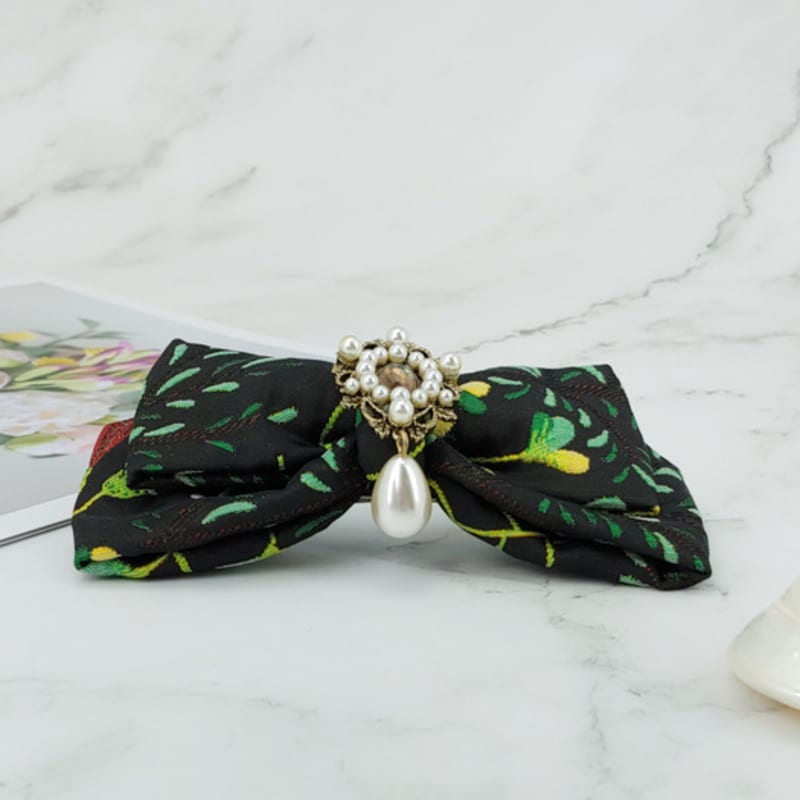 MAIA Rose Jacquard Ribbon Pin Large - Black