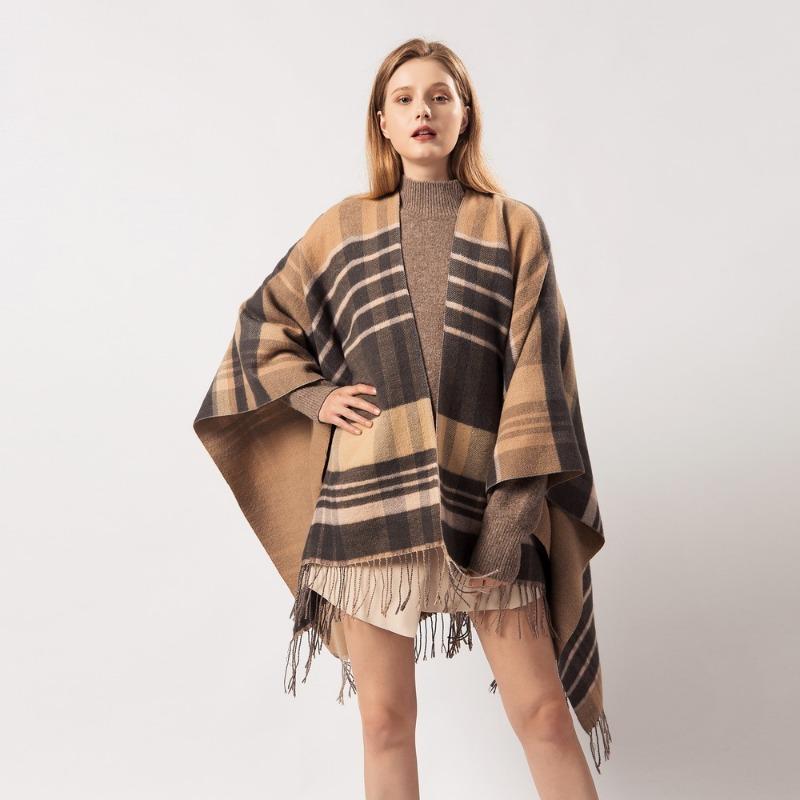 Women S Plaid Tassel Scarf Warm Dual Use Shawl European Fashion
