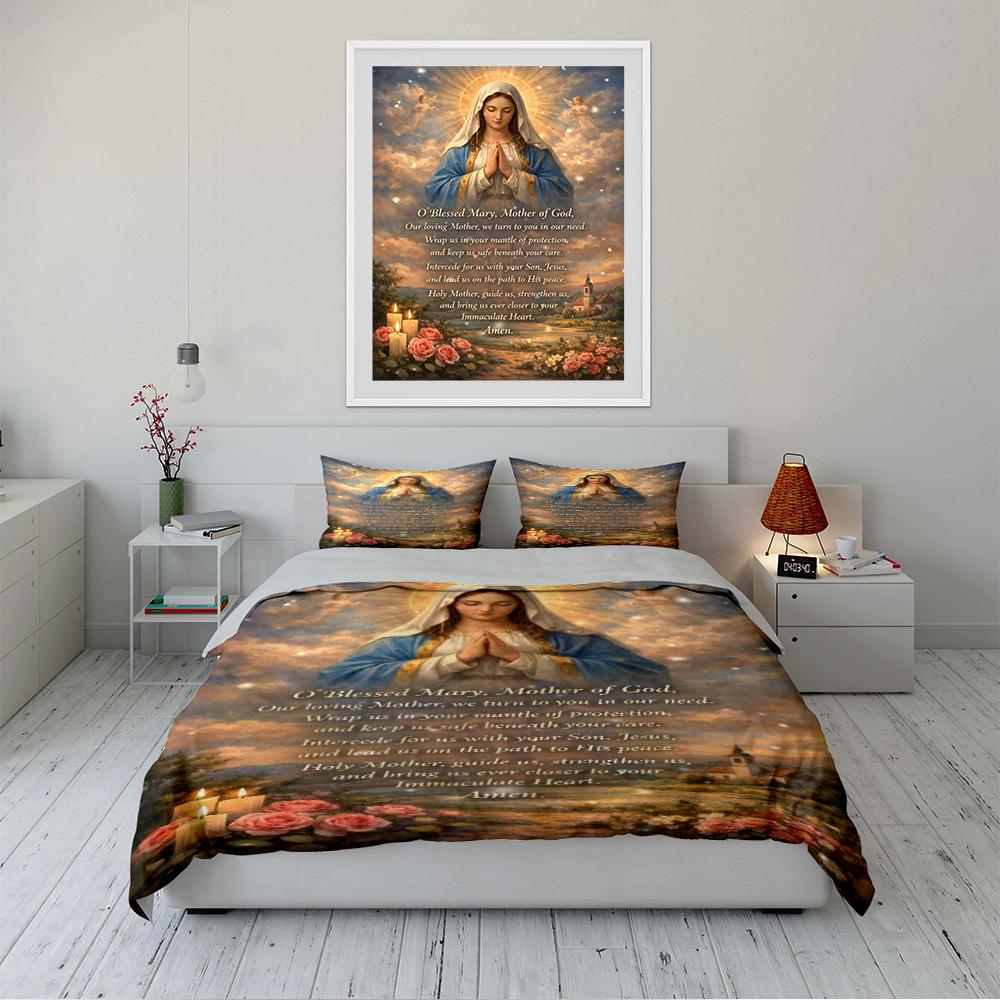 Holy Mary Prayer Bedding Set Design Bedding set (1 duvet cover, 2 pillowcases, duvet not included)