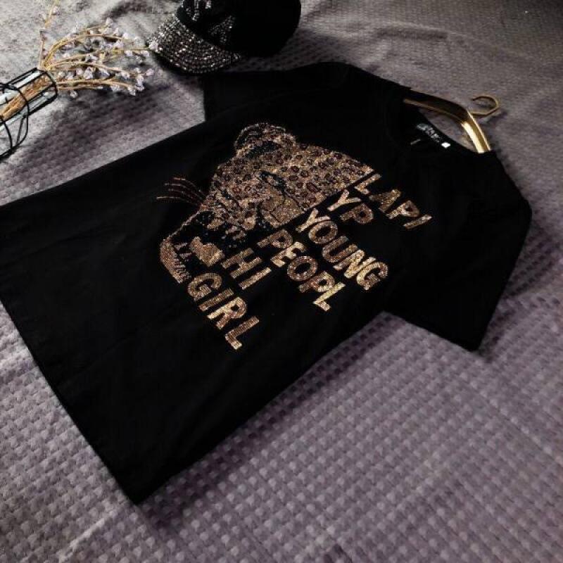 Moteriškas vasaros didelio dydžio laisvalaikio kostiumas Vidutinio amžiaus Asmenybė Laiskas T-shirt + Devynių dalių kelnės Plonas skyrius Dviejų dalių kostiumas