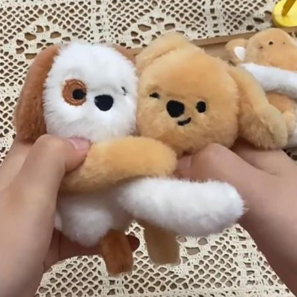 Stickable Couple Cartoon Keychains Stuffed Animal Plush Key Rings Cat Dog Plush Dolls  Men Women