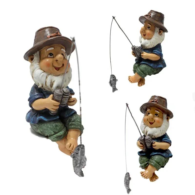 

Garden Creative Decoration Mini Gnome Fisherman Resin Statue Outdoor Ornament Funny Lawn Fairy Cute Living Room Decor Accessory