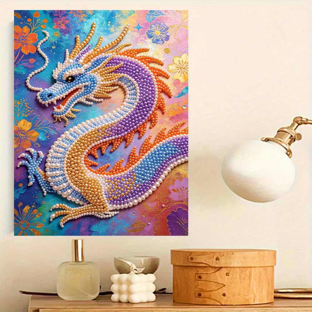 DIY Pearl Gem Colorful Dragon Shining Bead Craft Art Home Wall Ornament Simple Unframed Room Decoration Art Modern Gift For Living Room Decor