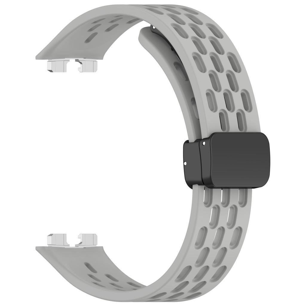 Silicone Watch Band for Huawei Band 10/10 NFC/9/9 NFC/8/8 NFC Holes Design Breathable Magnetic Buckle Strap