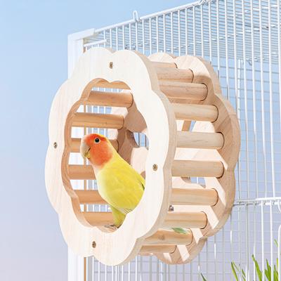 Wooden Bird Perch Toy Interactive Spinning Wheel Parakeet Perch Rotating Wheel Bird Cage Toy for Cockatiels Conures Enrichment And Exercise