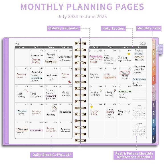 AHGXG Academic Planner 2024-2025, July 2024 - June 2025 Weekly and Monthly Planner 12 Months, 6" X 8.38", Academic Year Calendar Planner with Monthly